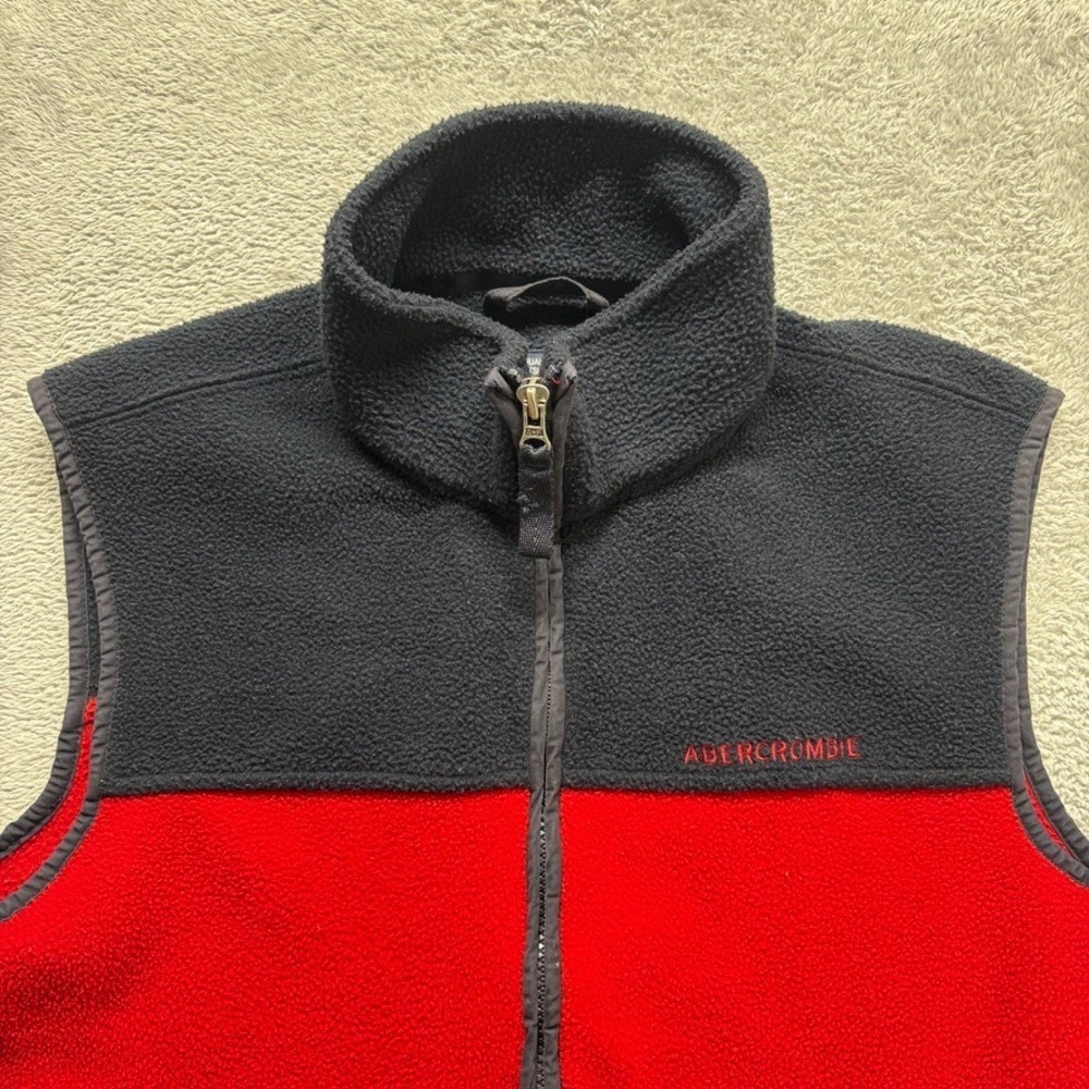 Vintage Abercrombie & Fitch Vest Mens Large Red Blue 1892 Zip Fleece Y2K - Picture 4 of 11